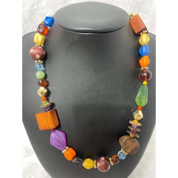 Wooden Glass Bead colorful Necklace Circa 1980’s - Picture 4 of 4